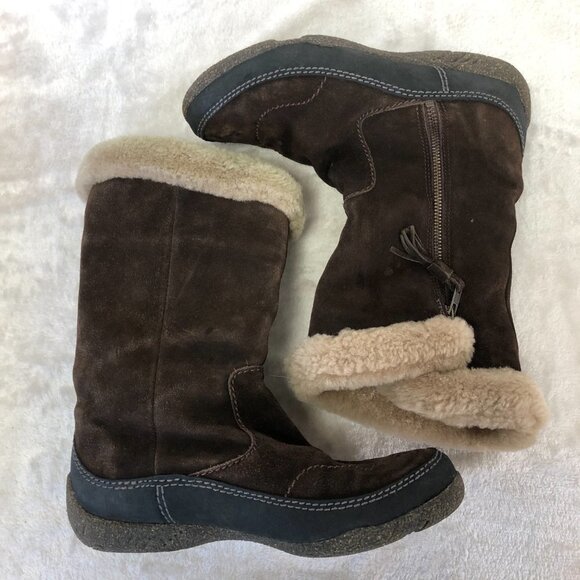 Clarks Brown Suede Side Zip Fur Lined Winter Boots Size 7.5 - Picture 4 of 16